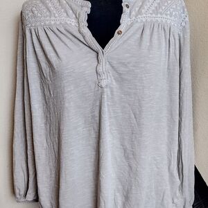 Lucky Brand Gray Embroidered Blouse